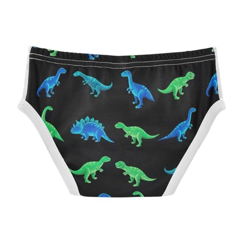 CHIFIGNO Boys' Cotton Briefs Soft Underwear Printed Underwear Briefs for Little Boy, Blue Green Neon Dinosaurs Black2