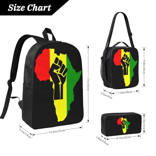 Black Power Hand Symbol 17 Inch Backpack Sets Lunch Bag Lightweight Daypack for Men Women 3Pcs2