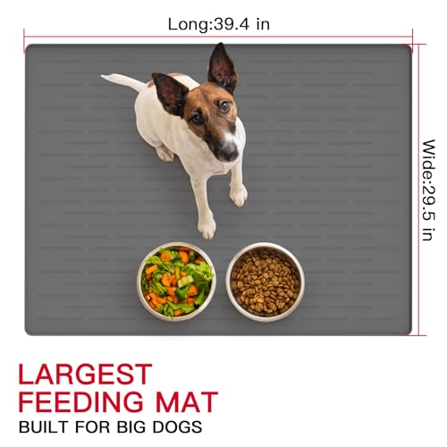 39.4"x29.5" Large Pet Food Mat, Silicone Dog Mats for Food and Water, Nonslip Pet Feeding Mats for Floors,Dog Cat Bowl Mat with Raised Edges, Dark Gray by Ultibe - Image 2
