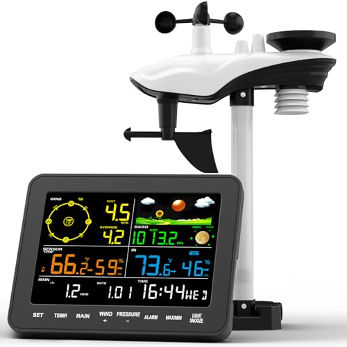 Weather Station Wireless, 12-in-1 Weather Station with Rain Gauge, Wind Speed, Weather Forecast, Air Pressure, Humidity, Weather Forecast, Dew Point(No WiFi)