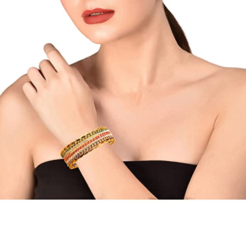 Touchstone "Colorful Bangle Collection Indian Bollywood Rhinestones and Plain Golden Designer Jewelry Bangle Bracelets in Antique Gold Tone for Women.2