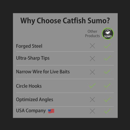 Catfishing Sweeper Hooks - 8/0, 25-Pack, Offset, Black Nickle Finish for Rust-Free, Hook Up with More Fish