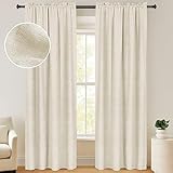 100% Blackout Shield Linen Blackout Curtains 63 Inches Long 2 Panels Set, Blackout Curtains for Bedr