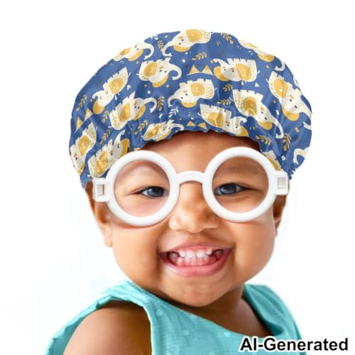 Image of Cartoon Elephant Kids Satin Bonnet Elastic Satin Sleep Cap for Boys Girls Night Hat Sleeping with Elastic Adjustable Band Head Hair Cover Soft Sleeping Beanie for Toddler Baby