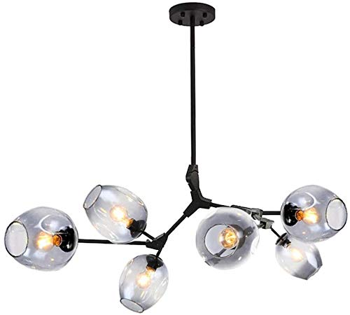 AMNOUR Chandelier E27 Nordic Glass Ball Chandelier Adjustable Height,Matte Black Sputnik Chandelier,E26 Metal Hand Blow Branches Pendant Light,79" Mid Century Globe Light Fixtures