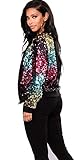 Cray Girls Womens Ladies Sequin Bomber Jacket Zip Up Stylish Party Bling Baseball Biker Coat Outwear UK 8-18 (12-14, Rainbow)
