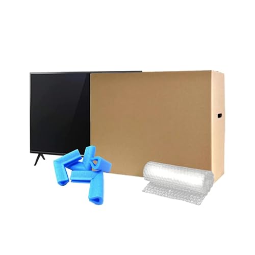 TV Boxes Kit for Moving House with Foam Corners & Bubble Wrap- Available Size 22 inch to 85 inch - Double Wall Solid Cardboard TV Box for Packing, Storing, Shipping | With Handles and Extra Strength