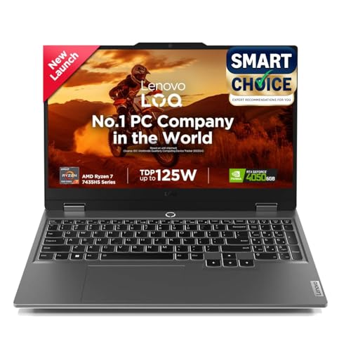 Lenovo Smartchoice LOQ AMD Ryzen 7 7435HS, NVIDIA RTX 4050-6GB, 24GB RAM, 512GB SSD, 15.6'/39.6cm, Windows 11, MS Office Home 2024, Grey, 2.4Kg, 83JC00EGIN, 100% sRGB, 3 Mon. Game Pass Gaming Laptop