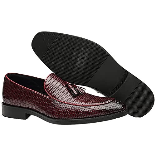 Jamron Men's Faux Leather Dress Shoes Pointed-Toe Low-Top Slip-On Tassel Loafers Burgundy Sn070433 Us9.5 #TOP4