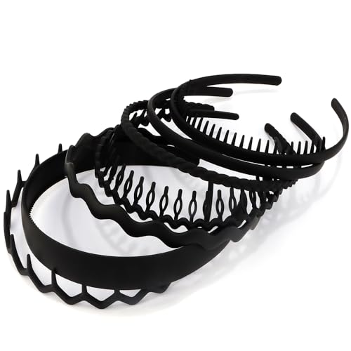 AHONEY 7 Pack Black Headbands for Women Mens Headbands with Teeth Non Slip Hairbands for Women's Hair Accessories Comb Headband Diademas Para Mujer (Black) - Image 3
