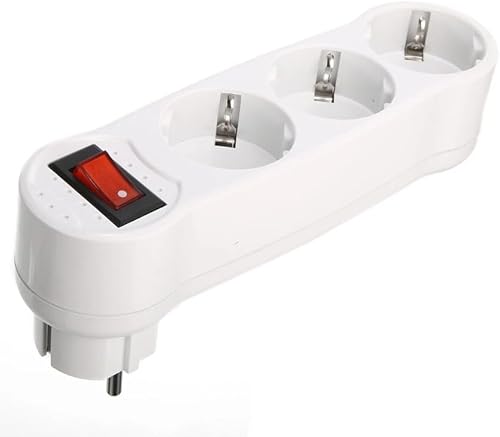 Adaptador Plano con Interruptor y Tres enchufes schuko