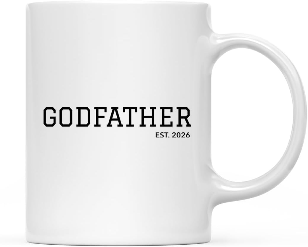 Andaz Press 11oz. Baby Pregnancy Announcement Coffee Mug Gift, Godfather Est. 2026, Custom Year 1-Pack, Christmas Birthday Gift Ideas