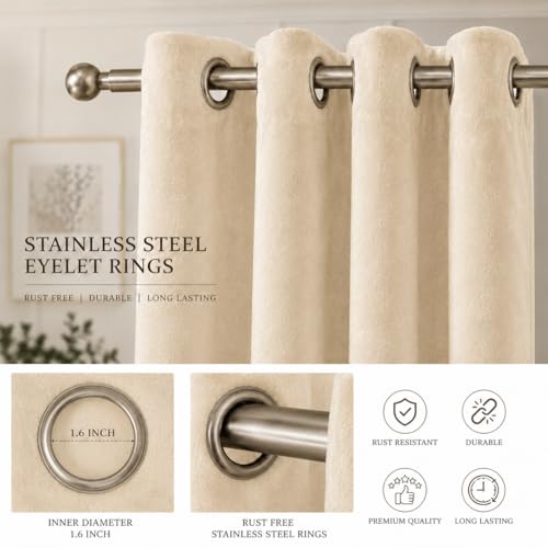 Image of Velvet Curtains | Heavy Soft Premium Velvet Drapes for Bedroom and Living Room | Semi Light Blocking, Thermal Insulated and Noise Reducing Window Panels | 5 Feet, Set of 2 (Beige)