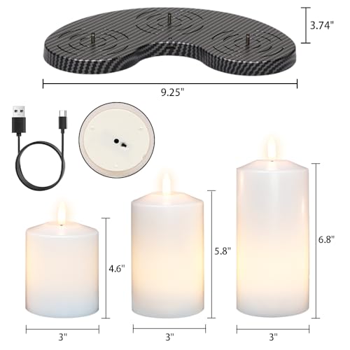 Image of GenSwin Rechargeable Flameless Candles Battery Operated with Remote Timer | LED Pillar Candles, Party /Wedding /Home Decor, White, 3 Pack, D3x H4.6 inch5.8 inch6.8 inch