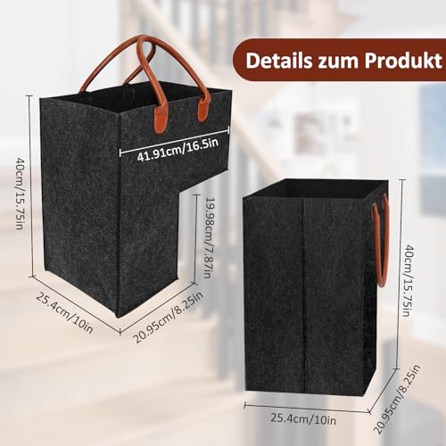 Treppen-Organizer-Korb, Filz-Treppenkorb, faltbar, groß, Treppenaufbewahrungs-Organizer mit Kunstledergriffen, L-Form, Treppenaufgeräumter Korb für Wäsche, Spielzeug, Haushaltsgegenstände (schwarz)