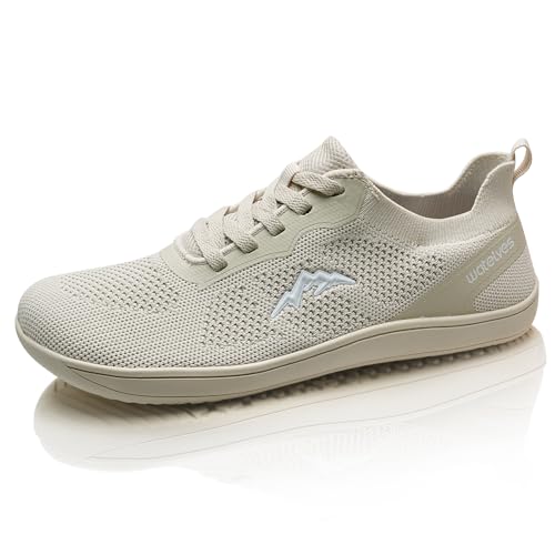 WateLves Breite Barfuss Schuhe Damen Barfußschuhe Herren Minimalistische Traillaufschuhe Leichte Atmungsaktiv Walkingschuhe Fitnessschuhe(Beige,39EU)