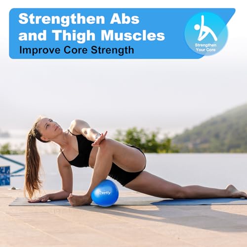 zeatly 9 Inch Mini Exercise Ball for Pilates, Yoga, and Core Training - Small Ball with Pump, Guide for Physical Therapy, Balance, Stability, and Stretching - Ideal for Workouts, Home Gym (blue)