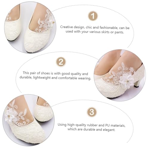 Chaussures de mariage pour femmes blanches dentelle soirée 41 - 4