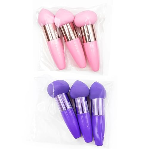 6 Stück Sponge Stick Make Up, Beauty Sponge Stick, Make Up Schwamm Pinsel, 6 Stück (3 Pink + 3 Lila), Ideal Für Präzises Foundation Und Concealer, Perfekt Für Unterwegs Und Professionelles Make Up