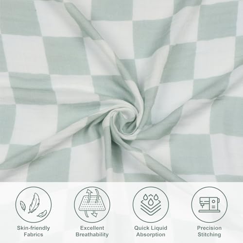 Image of Muslin Swaddle Blankets, Baby Neutral Swaddling Blanket for Boys Girls, Super Soft 70% Viscose from Bamboo and 30% Cotton, Large 47 inch x 47 inch, Safari Jungle & Checkered, Newborn Baby Registry