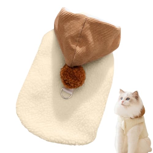 Sudadera con capucha para perro, suéter de forro polar cálido con capucha y pompón, ropa de invierno de lana de cordero sin mangas para gatos y perros pequeños, sudadera suave para mascotas de otoño e