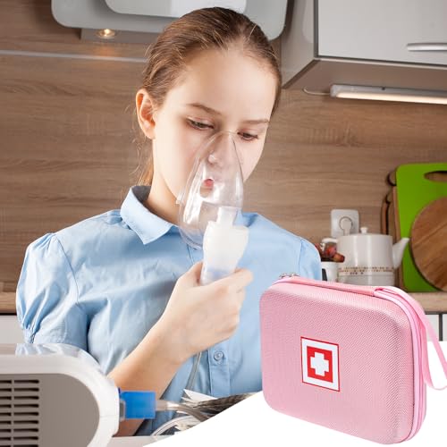 Image of Gealaek Protective Carrying Case for Portable Nebulizer, Travel Medical Bag with Hard Shell for Inhaler Spacer, Masks, Asthma Accessories Emergency Medicine Storage Bag for Kids and Adults (Pink)