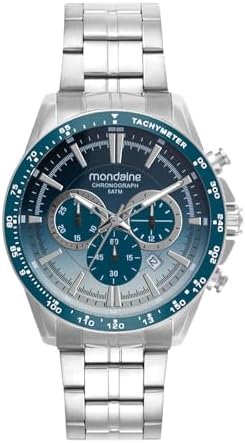 Mondaine Relógio Masculino Prata Cronógrafo Calendário Degrade Az...