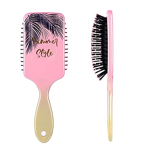 Bristles Hairbrush for Thick Hair detangling Scalp Massage Paddle Hair Brush for Women Girls, 4 Pieces Styling Clips in Gift Box (gold & pink)