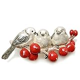 [dear-japan] 帯留め シマエナガ 枝 小鳥 南天 赤 白 グレー ピューター SUU