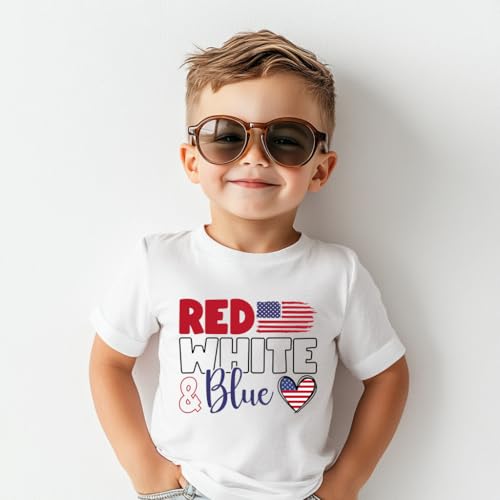 Funny 4th of July Shirts for Kids - Boys Girls Patriotic USA Red White and Blue T-Shirt 2-8 Years4