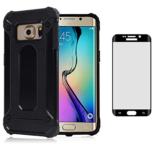 Phone Case for Samsung Galaxy S6 Edge Plus with Tempered Glass Screen Protector Cover and Cell Accessories Slim Silicone Dual Layer Glaxay S6edge + S 6edge 6s 6 Edge+ Women Men Cases Black