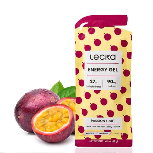 Image of Lecka Energy Gel Passion Fruit - 27g Carbs & 90mg Sodium - Real Fruit, No Maltodextrin, Vegan, Gluten-Free - Running and Triathlon Fuel (24 Pack)