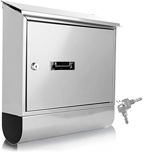 Serene Life Modern Wall Mount Lockable Mailbox Outdoor Galvanized Metal Key Large Capacity Commercial Rural Home Decorative & Office Business Parcel Box Packages Drop Slot Secure Lock (Metallic White)