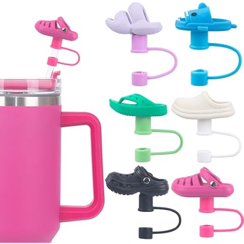 6PCS Use for Stanley Cup Straw Covers Caps,10MM Compatible with Stanley Cup Straw Topper-Cute Mini Shoes Silicone Straw Cap for Stanley Cup 30oz 40oz (Mini shoes-1) Cover