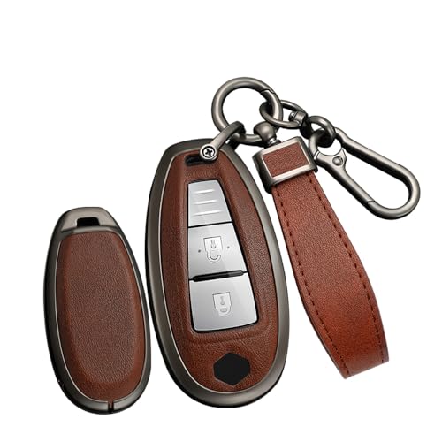 TECART Car Key Fob Cover with Keychain fit for Suzuki Swift Vitara Grand Ii Sx4 Baleno Kizashi Smart Key Holder Brown