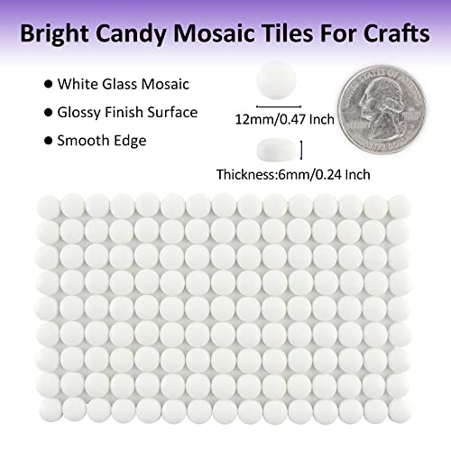 Wq Warmqing Candy Series Mini Round Mosaic Tiles For Crafts Bulk, White Cabochon Glass Mosaic Pieces For Art; 1/2 Inch Cute Round Beads For Decoration Diy Hobbies, Mosaic Kit For Adults #TOP5