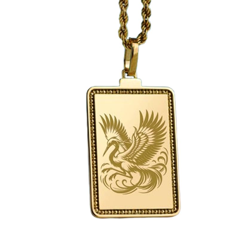 Collier héron gravé en argent 925 plaqué or avec chaîne forçat raffinée