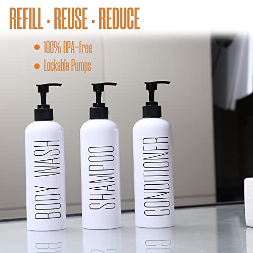 Homcdaly Shampoo And Conditioner Dispenser, 16Oz 3-Pack Refillable Shampoo And Conditioner Bottles, Empty Shampoo Bottles, Shampoo Conditioner Body Wash Dispenser, Bathroom Shampoo Dispenser Set(White #TOP5