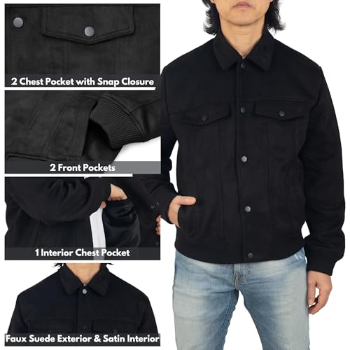 Alpine Swiss Men's Blake Vegan Suede Bomber Jacket – Lightweight Slim Fit Casual Softshell Coat with 5 Pockets3