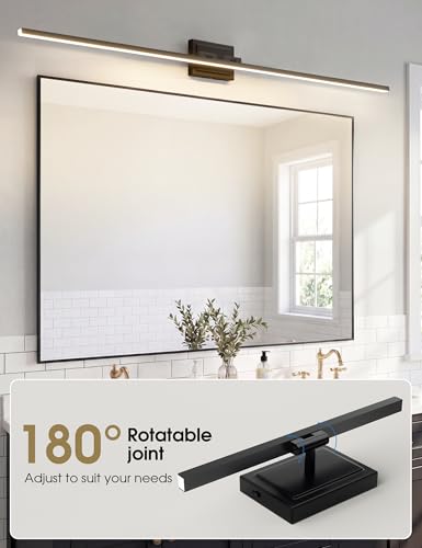 Image of VOLISUN Modern Bathroom Vanity Light 55 inch, Rotatable, 36W Dimmable 5CCT Led Bathroom Light Fixture Over Mirror, Black Bar Vanity Light for Bathroom Mirror Cabinets-ETL Certificated