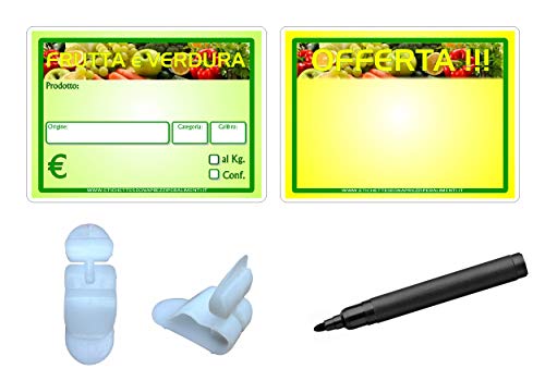 Kit Lavagnetta Cancellabile Per Ortofrutta | 50 Lavagnette + 50 Mollette + 1 Pennarello | Formato 140x100 Mm