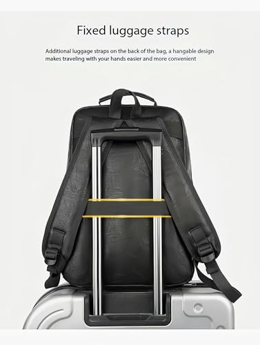 Mochila de cuero PU para laptop unisex negra grande miniatura 6