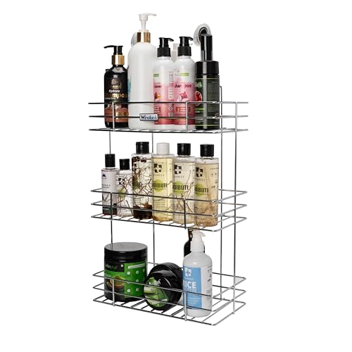 Image of 3 Layer Stainless Steel Kitchen Rack | Multipurpose Wall Hanging Shelves for Utensils, Oil Bottles & Spices | Bathroom Storage Organizer Stand | Durable & Rust-Free 3-Tier Container Holder