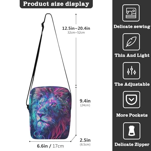 Crossbody Bag Purple Galaxy Lion Messenger Bag for Women Men Purse Shoulder Bag Satchel Bag with Adjustable Strap 214B61103