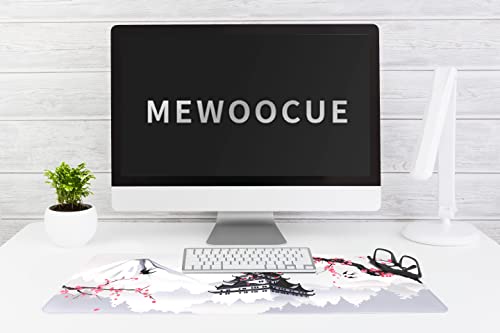 Japanese Cherry Blossom White Gaming Mouse Pad, Xxl Large Gaming Laptop Anime Mouse Pad, Sakura Big Desk Pads, Extended Pc Keyboard Waterproof And Non-Slip 31.5X11.8Inches Mices Pad,Japan #TOP7