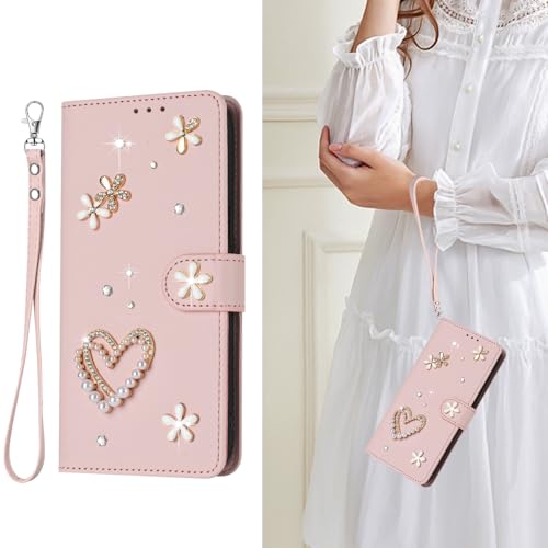 WOWUDI �Ή� Tecno Spark GO 1 4G / Go 2025 4G �蒠�^�P�[�X �ԕ� �p�[���n�[�g �X�g���b�v�t�� PU���U�[ �J�[�h���[ �ʐ^���� �}�O�l�b�g�J�� �X�^���h�@�\ �ϏՌ� �P�[�X -Pink