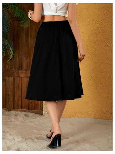 Verdusa Women's Elastic Waist Pocket Side A Line Midi Swing Flared Skirt2