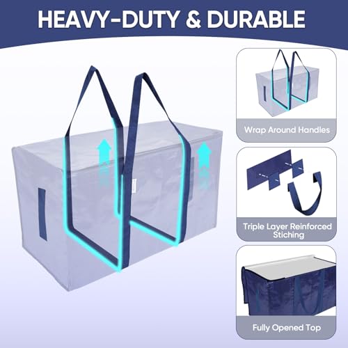 Image of TICONN 2 Pack Extra Large Moving Bags Heavy Duty with Zippers & Carrying Handles, Durable Storage Bags Moving Boxes for Closet Organizers and Storage (2 Pack, Navy)