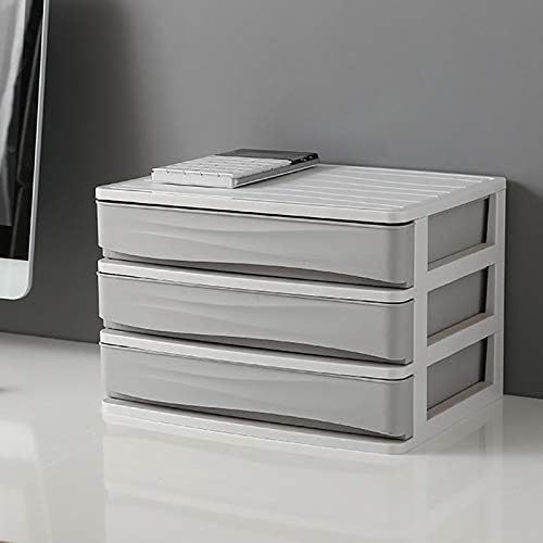 3-Storey Office Desktop Storage Box Drawer Cosmetic Multi-Layer Storage Cabinet Plastic Storage Box - Grey/Blue/Pink