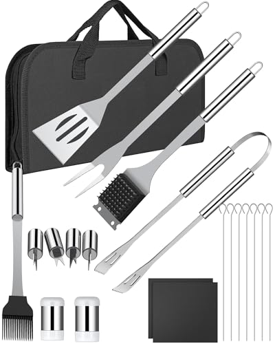 HOMGEN Portable 24Pcs BBQ Accessories BBQ Utensil set for Men Stainless Steel Grill Tool Kit BBQ Grill Utensils Set Dishwasher Safe With Storage Bag Heat Resistant Handle Perfect for Party Camping HOMGEN Portable 24Pcs BBQ Accessories BBQ Utensil set for Men Stainless Steel Grill Tool Kit BBQ Grill Utensils Set Dishwasher Safe With Storage Bag Heat Resistant Handle Perfect for Party Camping